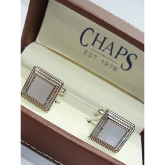 Chaps MOP Silver Tone Cufflinks Wedding Tux - Picture 1 of 16